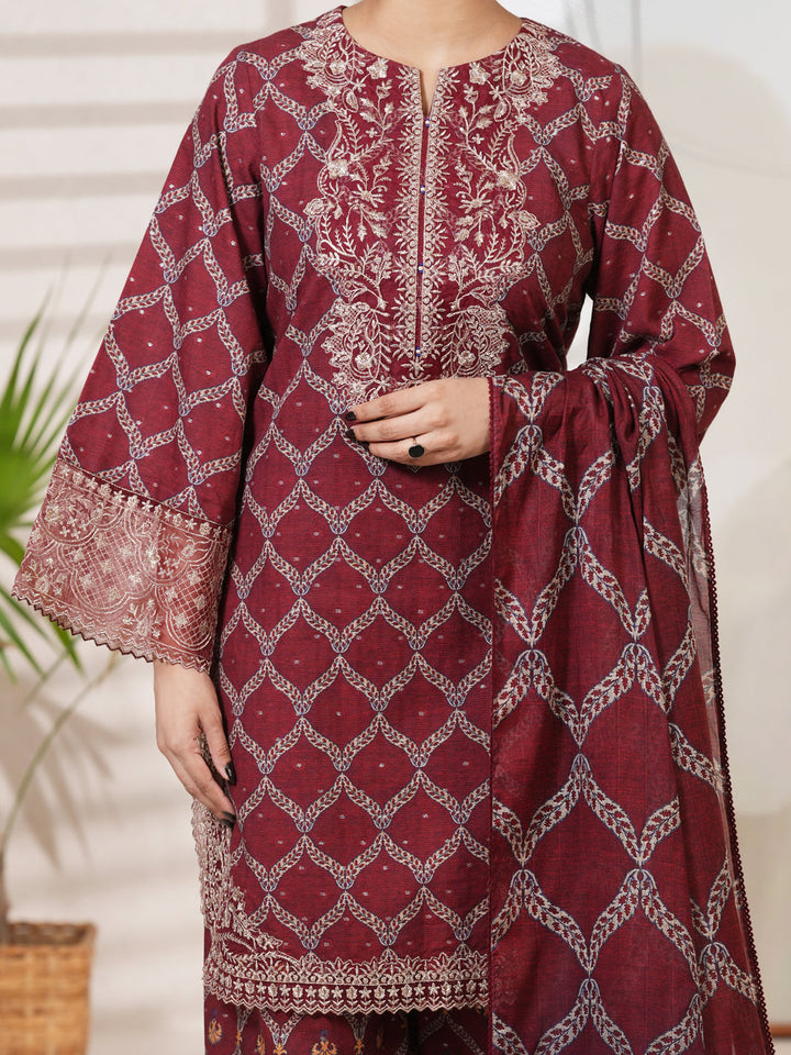 Cotton Maroon Unstitched Suit - Almirah
