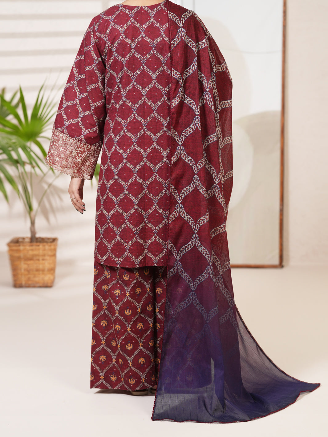 Cotton Maroon Unstitched Suit - Almirah