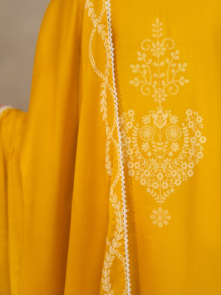 Cotton Mustard Unstitched Suit - Almirah