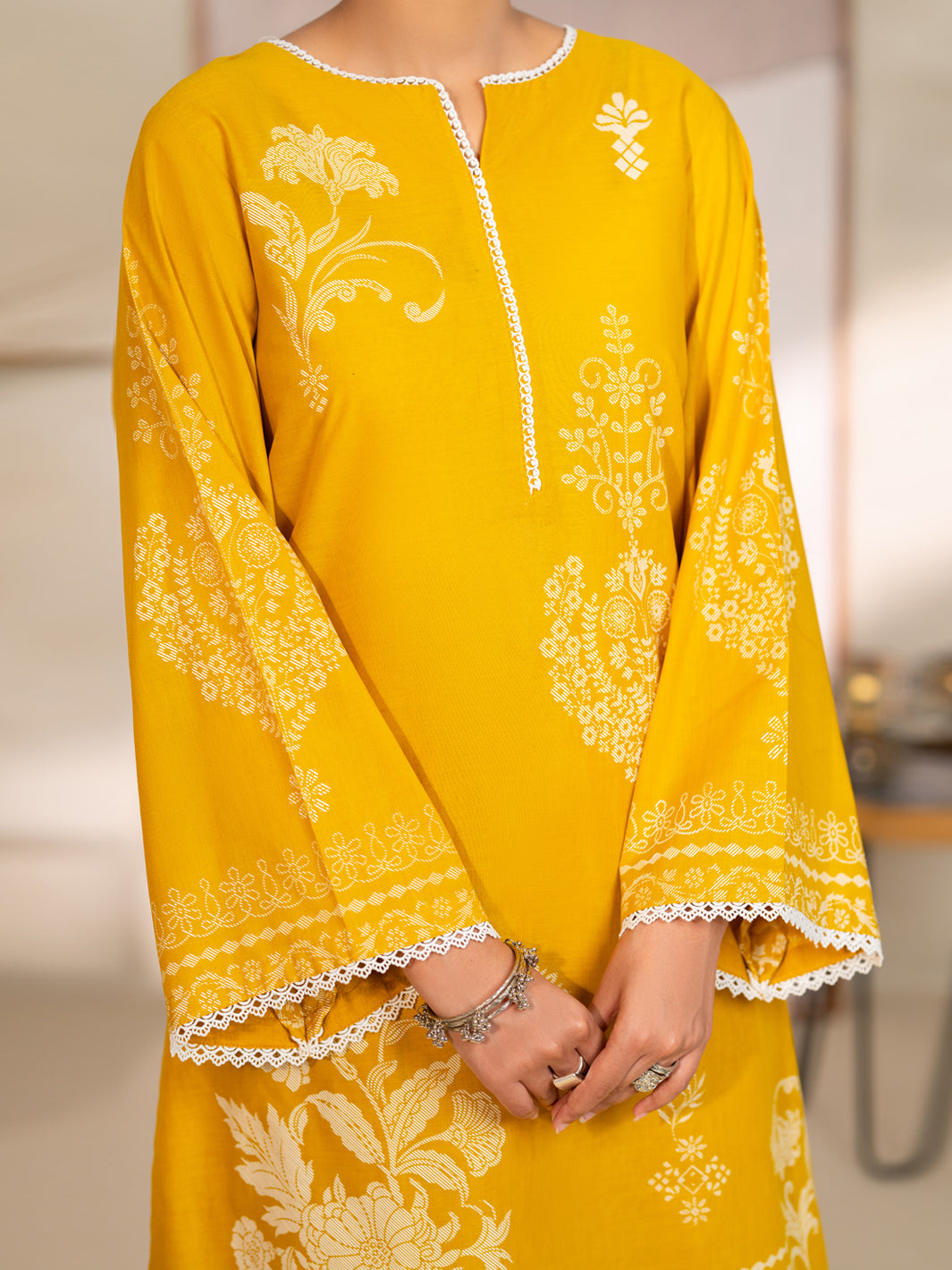 Cotton Mustard Unstitched Suit - Almirah