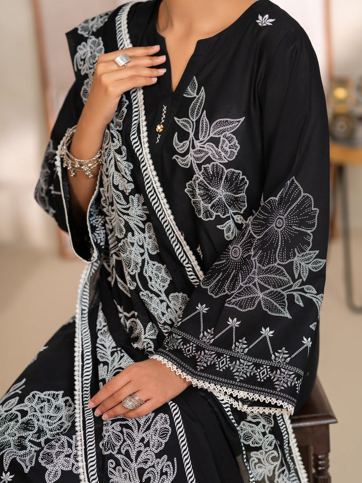 Cotton Black Unstitched Suit - Almirah