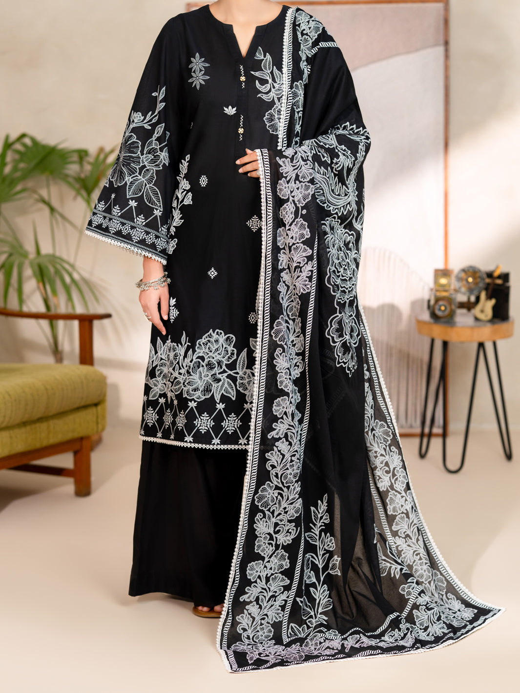 Cotton Black Unstitched Suit - Almirah