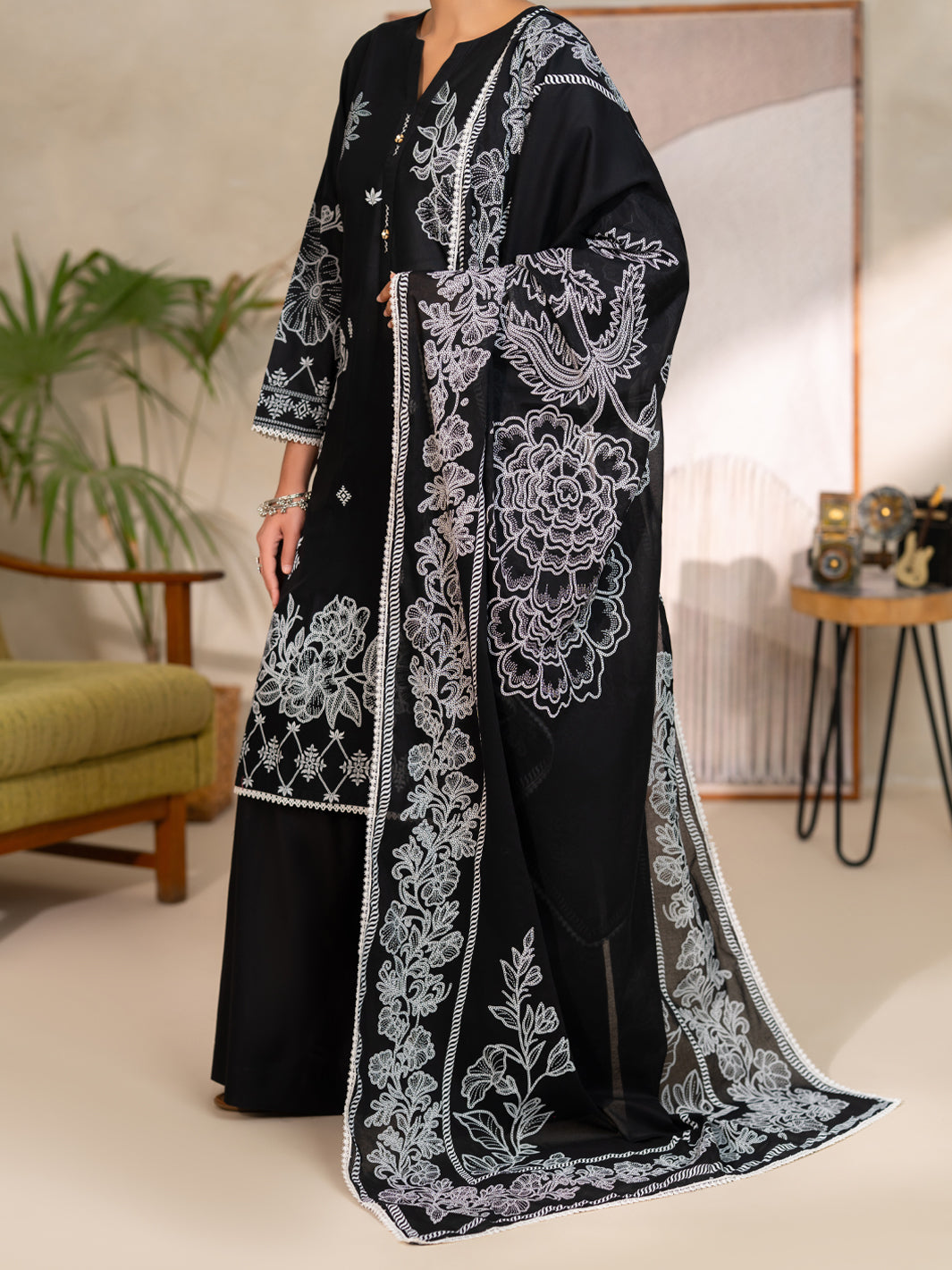 Cotton Black Unstitched Suit - Almirah