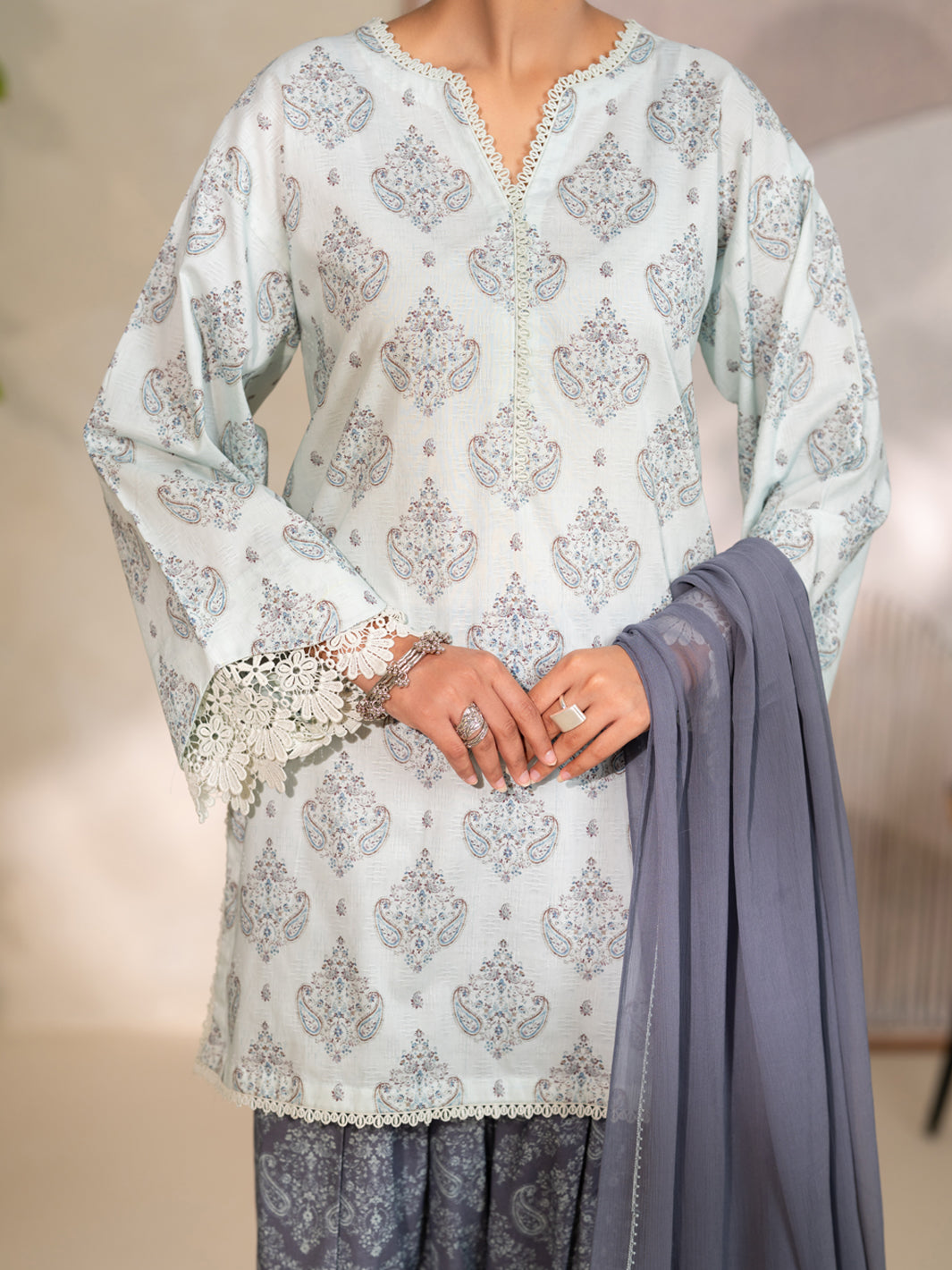 Cotton Dobby Light Grey Unstitched Suit - Almirah