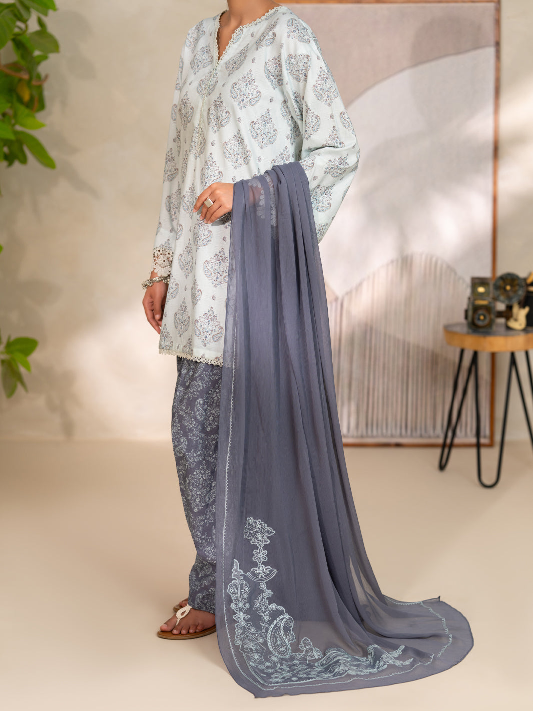 Cotton Dobby Light Grey Unstitched Suit - Almirah