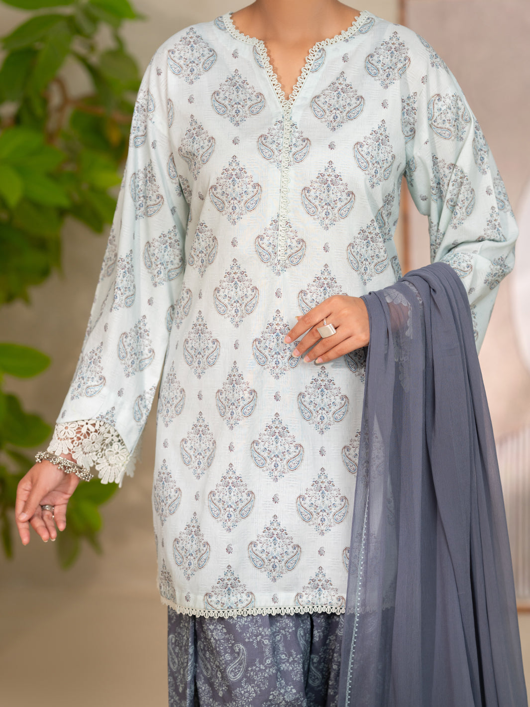 Cotton Dobby Light Grey Unstitched Suit - Almirah