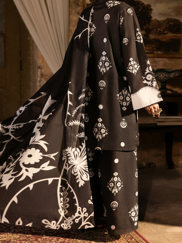 Cotton Lawn Black Unstitched Suit - Almirah