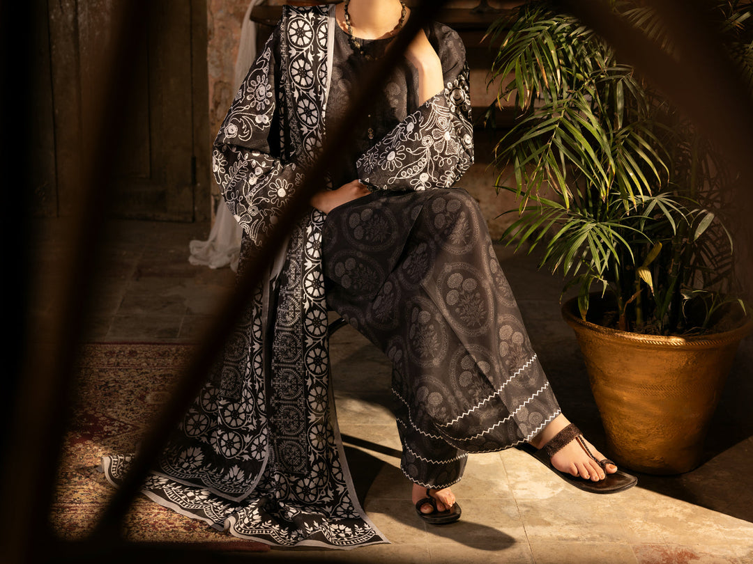 Cotton Lawn Charcoal Unstitched Suit - Almirah