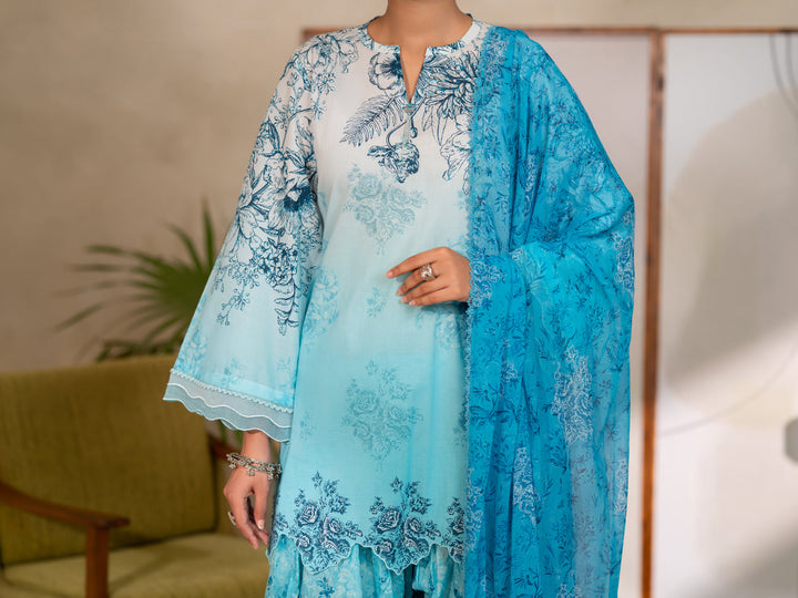 Cotton Sky Blue Unstitched Suit - Almirah