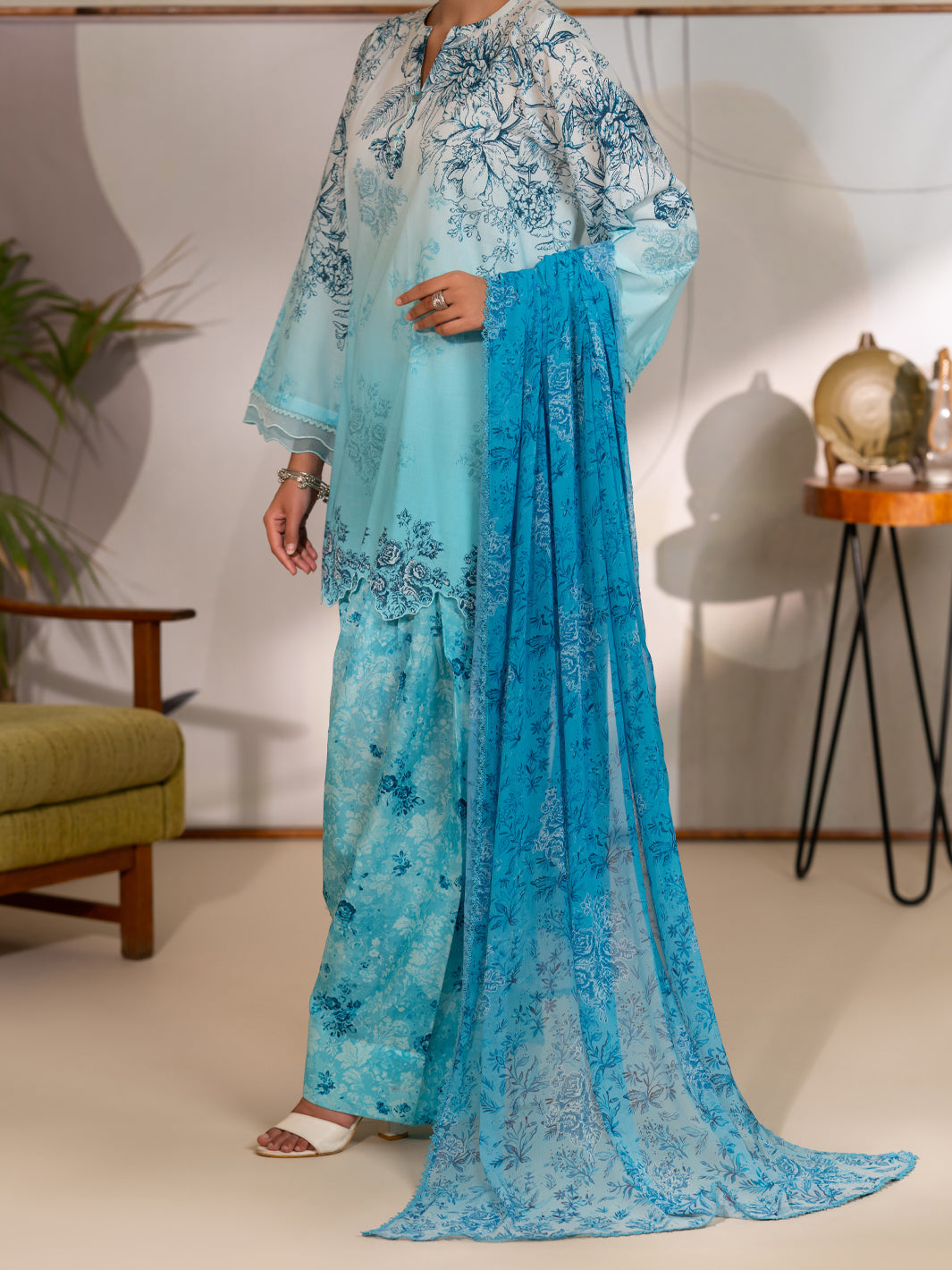 Cotton Sky Blue Unstitched Suit - Almirah