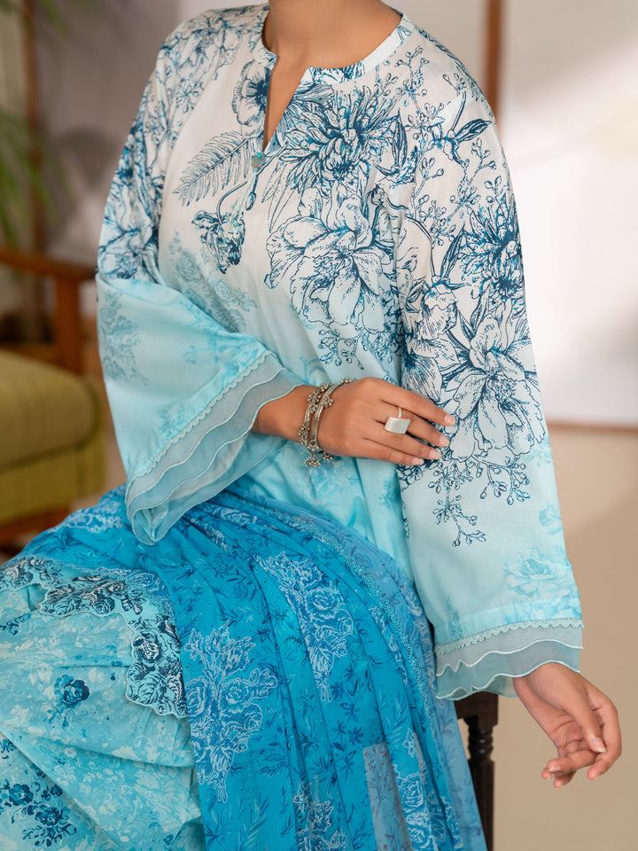 Cotton Sky Blue Unstitched Suit - Almirah