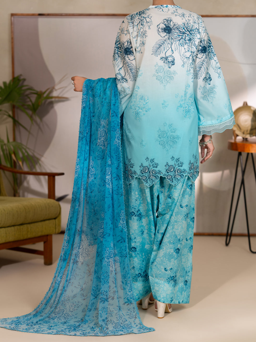 Cotton Sky Blue Unstitched Suit - Almirah