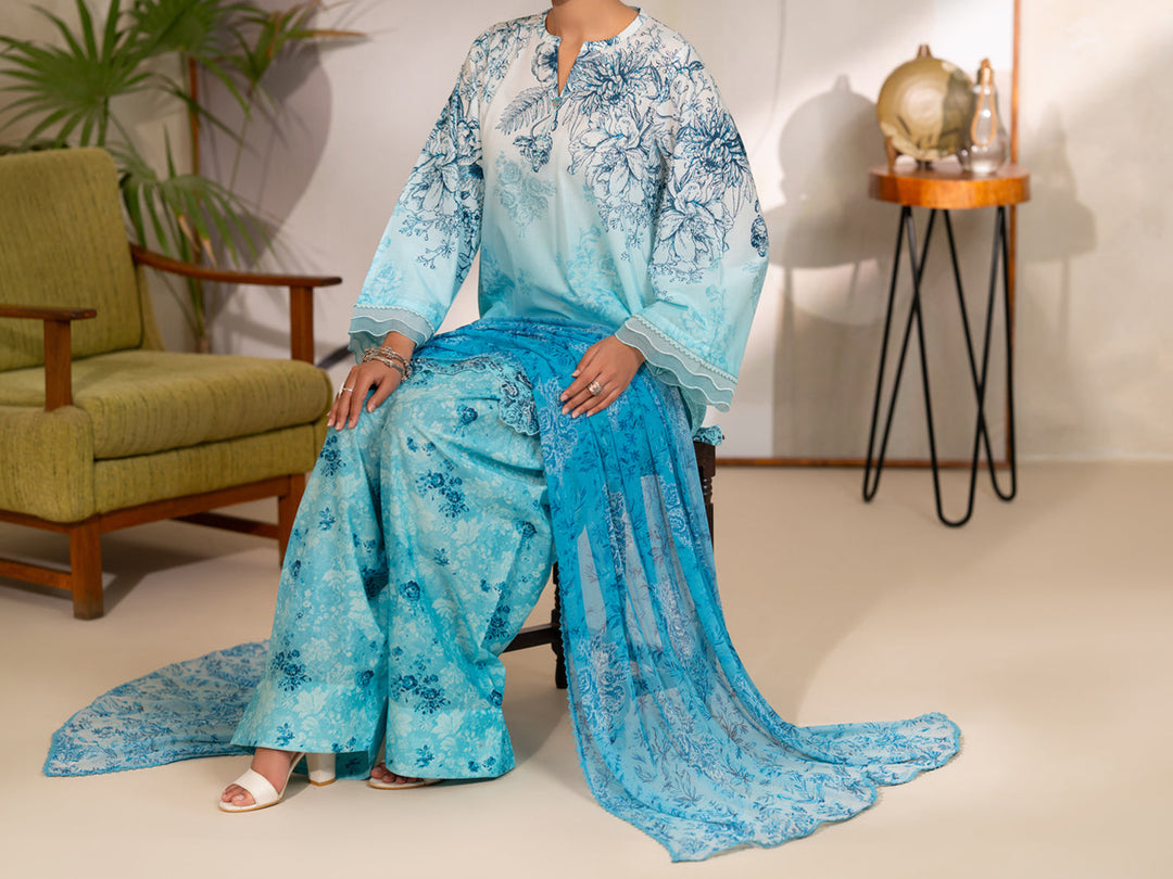 Cotton Sky Blue Unstitched Suit - Almirah