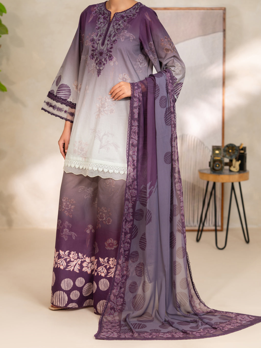 Lawn Plum Unstitched Suit - Almirah