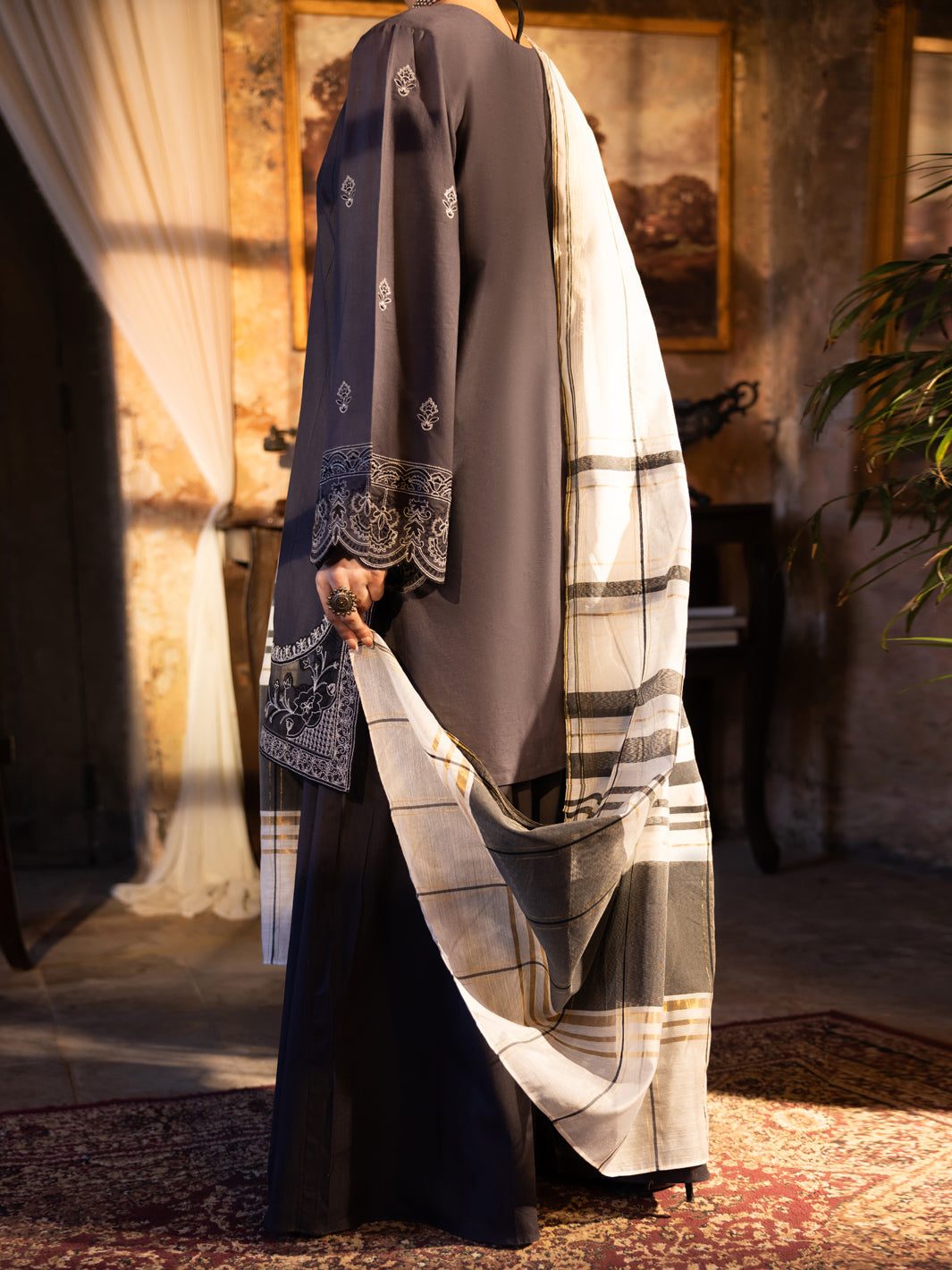 Cotton Grey Unstitched Suit - Almirah