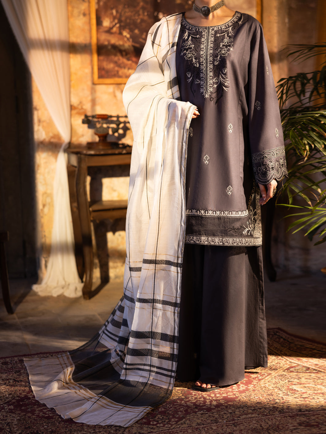 Cotton Grey Unstitched Suit - Almirah