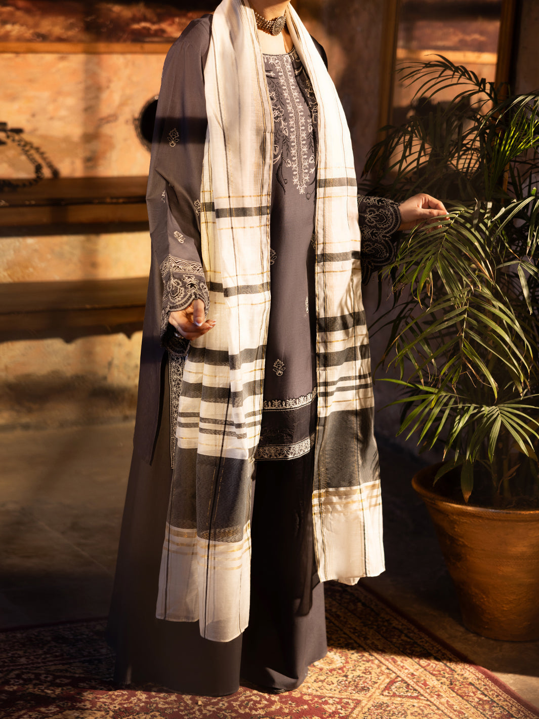 Cotton Grey Unstitched Suit - Almirah
