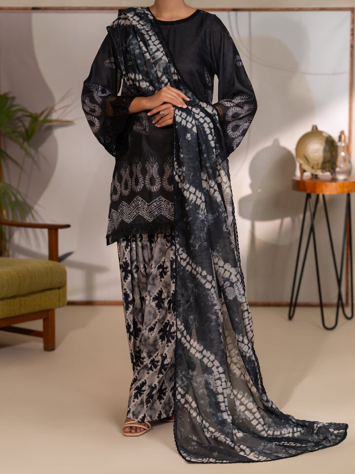 Swiss Jacquard Black Unstitched Suit - Almirah