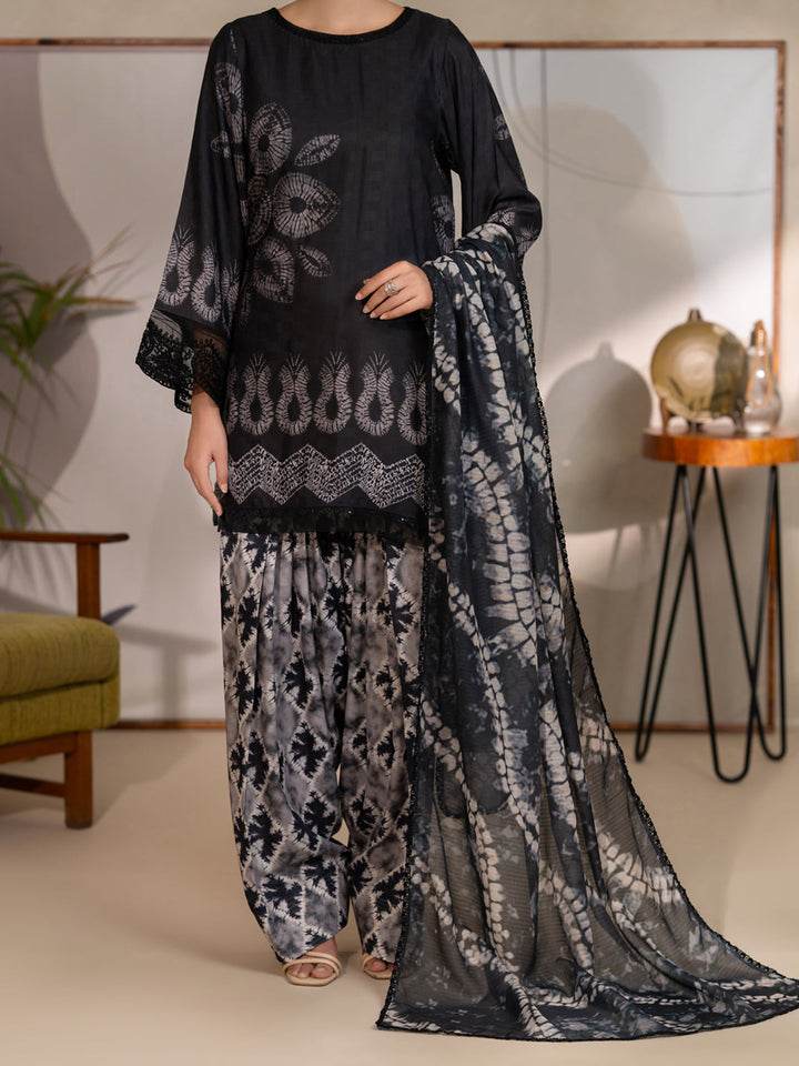 Swiss Jacquard Black Unstitched Suit - Almirah
