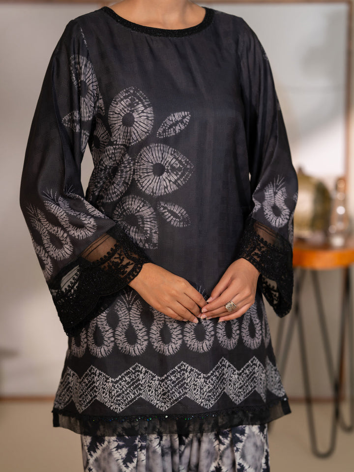 Swiss Jacquard Black Unstitched Suit - Almirah