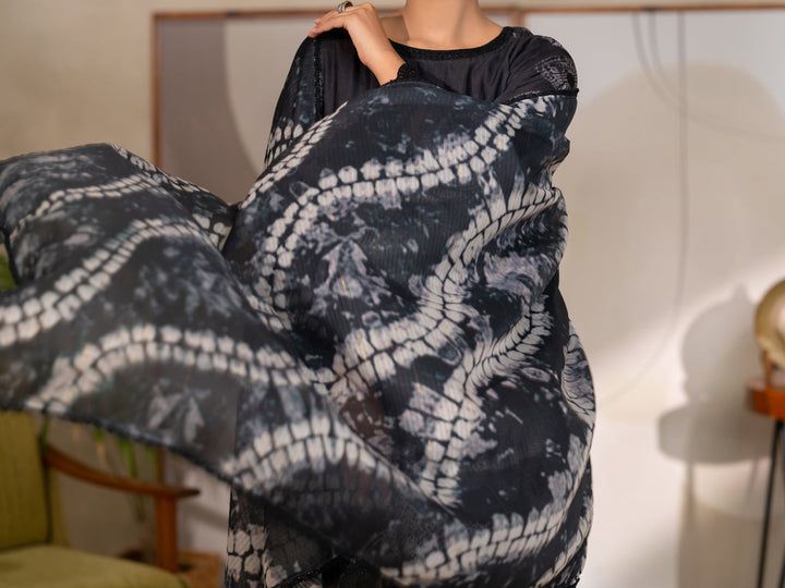 Swiss Jacquard Black Unstitched Suit - Almirah