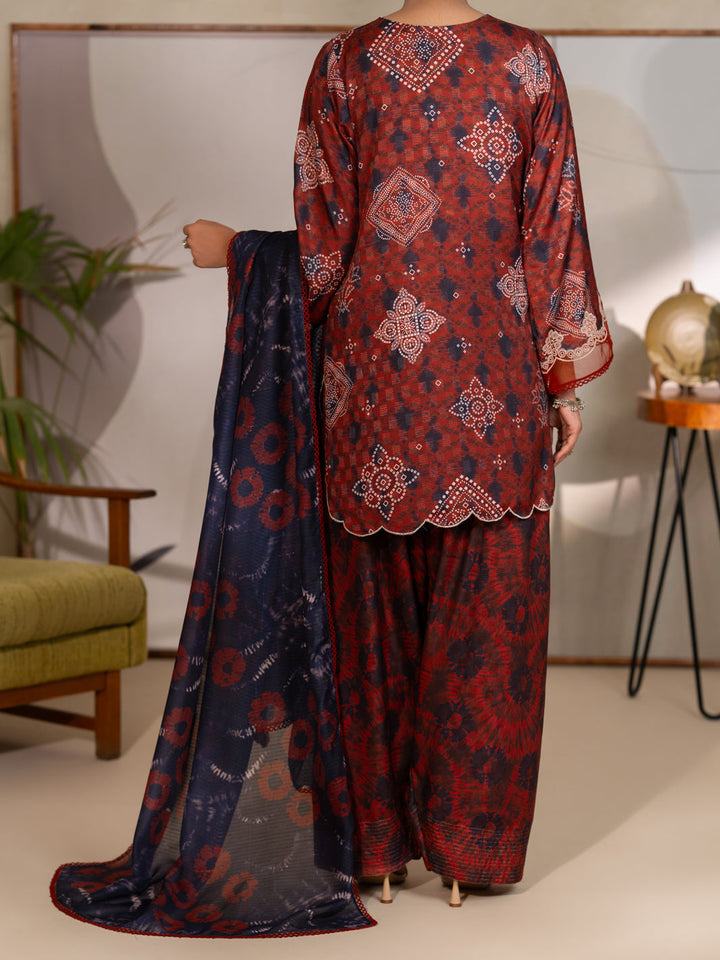 Swiss Jacquard Maroon Unstitched Suit - Almirah