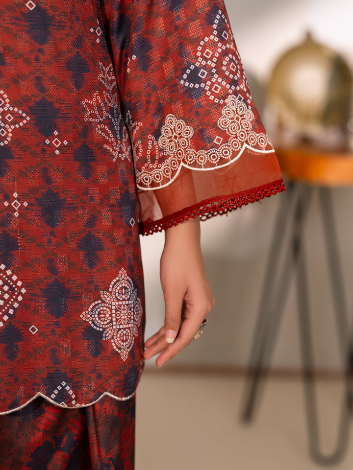 Swiss Jacquard Maroon Unstitched Suit - Almirah
