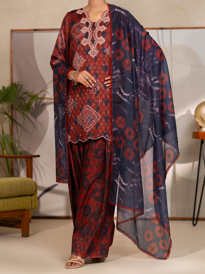 Swiss Jacquard Maroon Unstitched Suit - Almirah