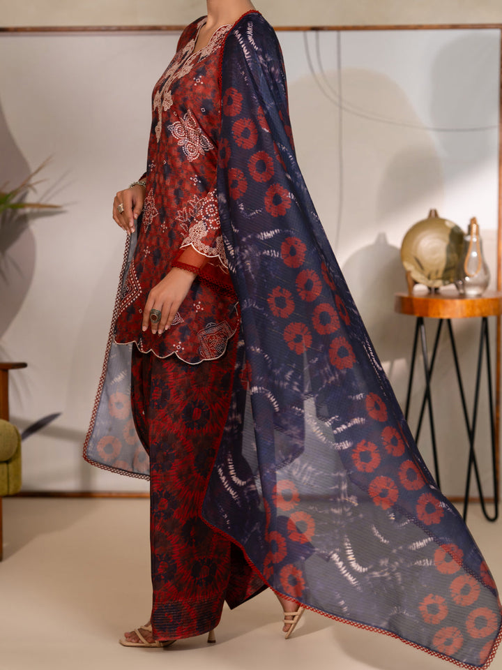 Swiss Jacquard Maroon Unstitched Suit - Almirah