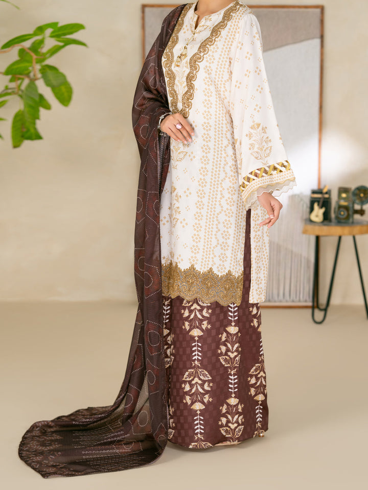 Swiss Jacquard White Unstitched Suit - Almirah