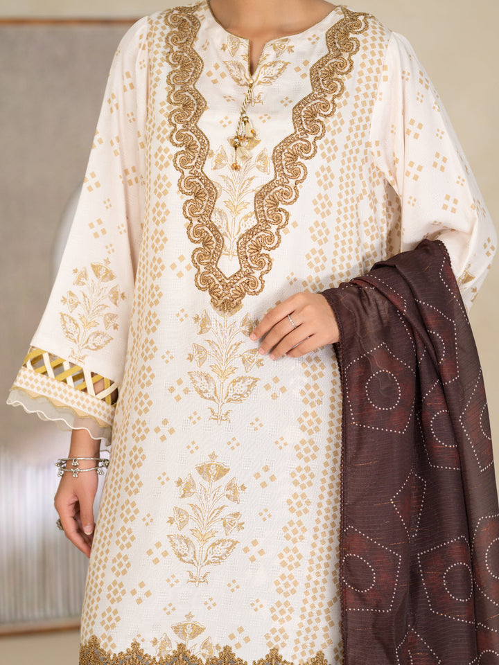 Swiss Jacquard White Unstitched Suit - Almirah