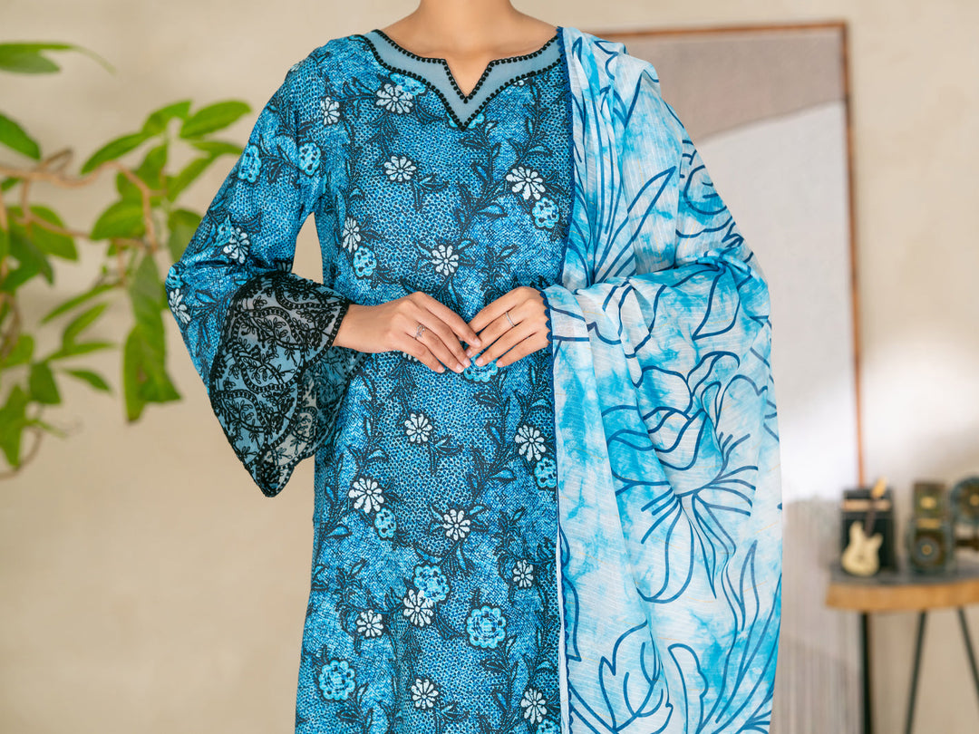Swiss Jacquard Blue Unstitched Suit - Almirah