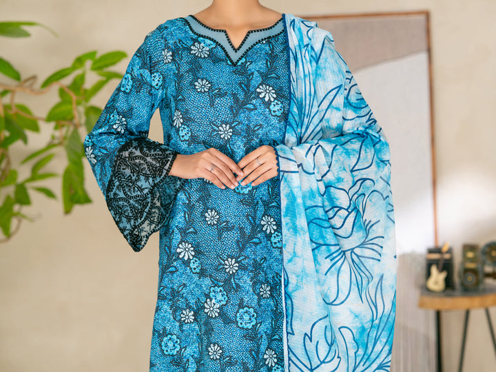 Swiss Jacquard Blue Unstitched Suit - Almirah