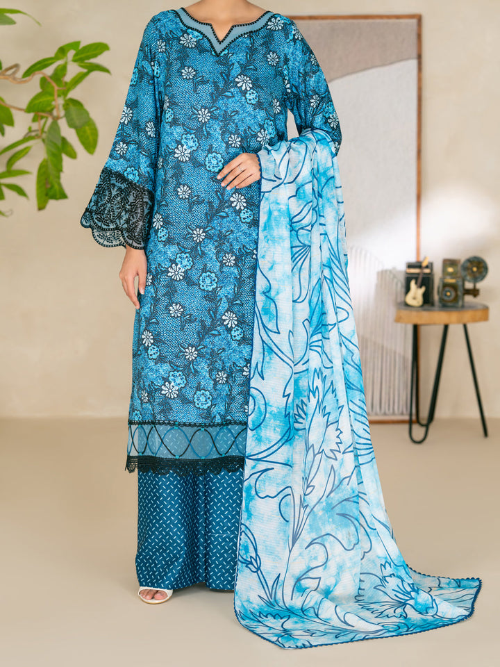 Swiss Jacquard Blue Unstitched Suit - Almirah
