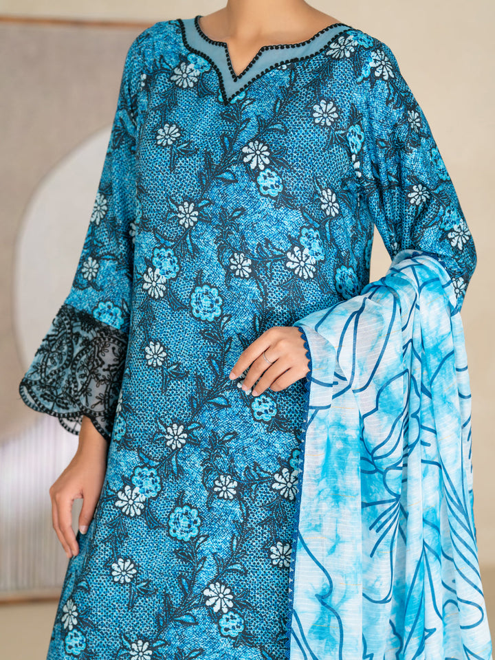 Swiss Jacquard Blue Unstitched Suit - Almirah