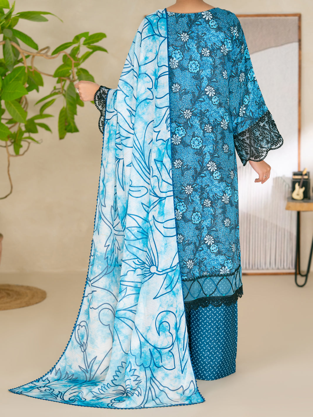 Swiss Jacquard Blue Unstitched Suit - Almirah