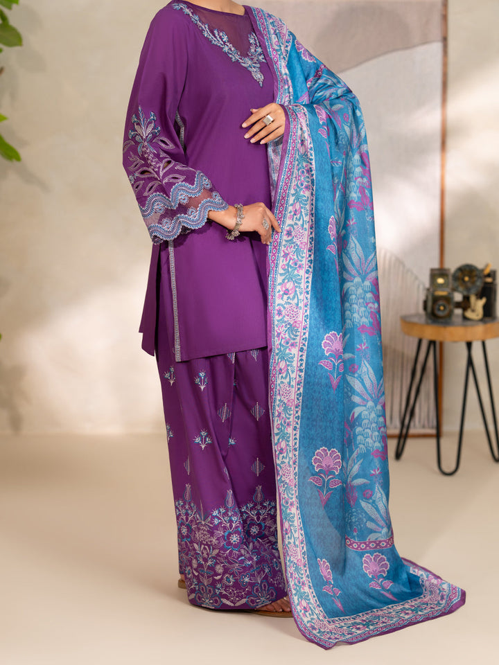 Dyed Lawn Purple Unstitched Suit - Almirah