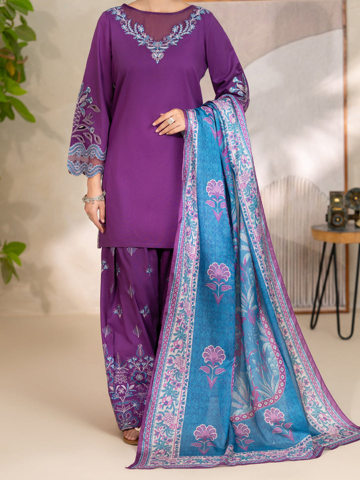 Dyed Lawn Purple Unstitched Suit - Almirah