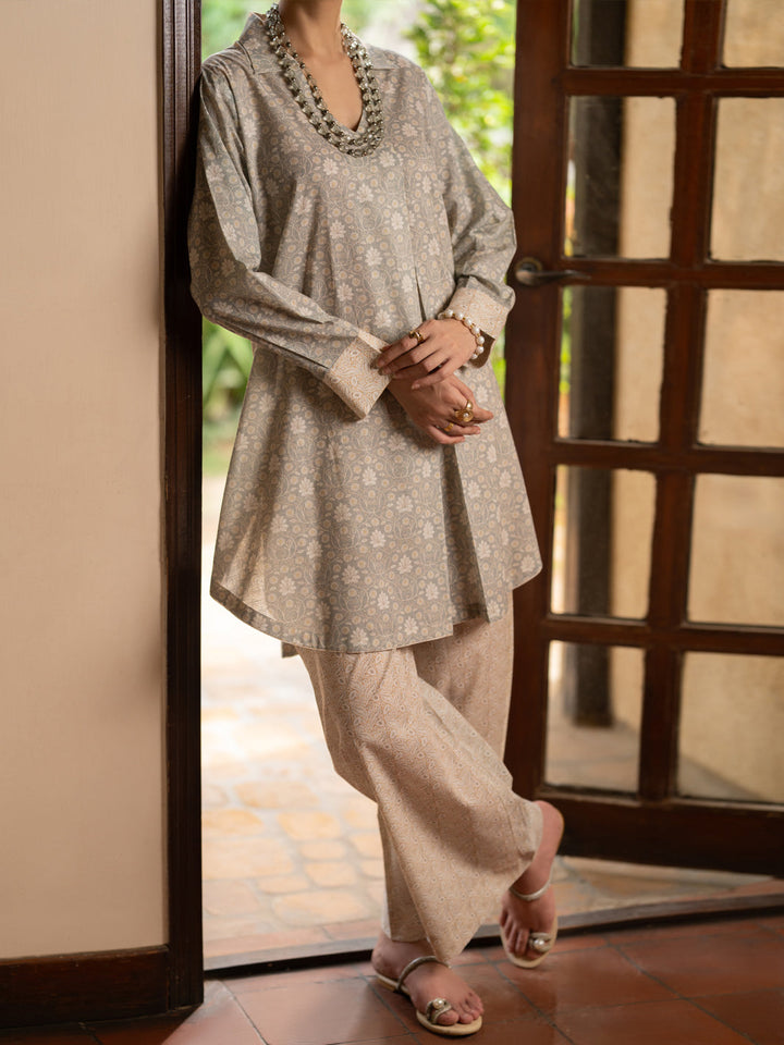 Cotton Beige Stitched Suit - Almirah