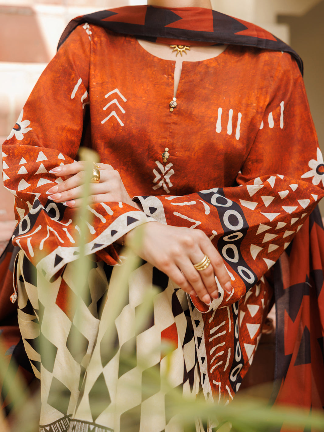 Cotton Rust Stitched Suit - Almirah