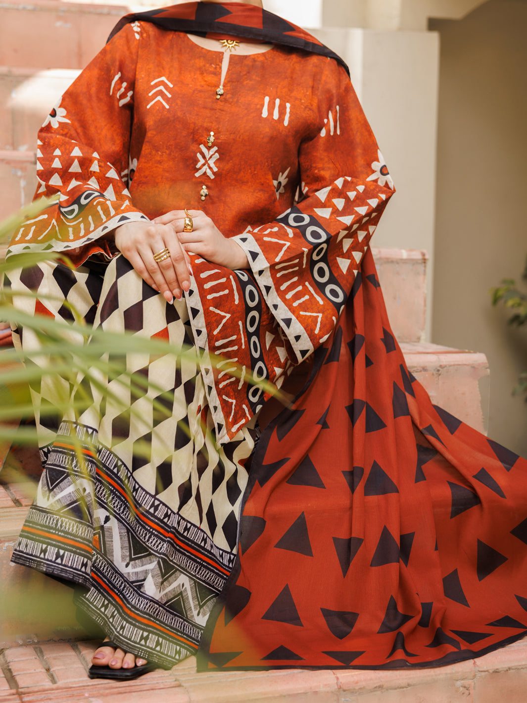 Cotton Rust Stitched Suit - Almirah