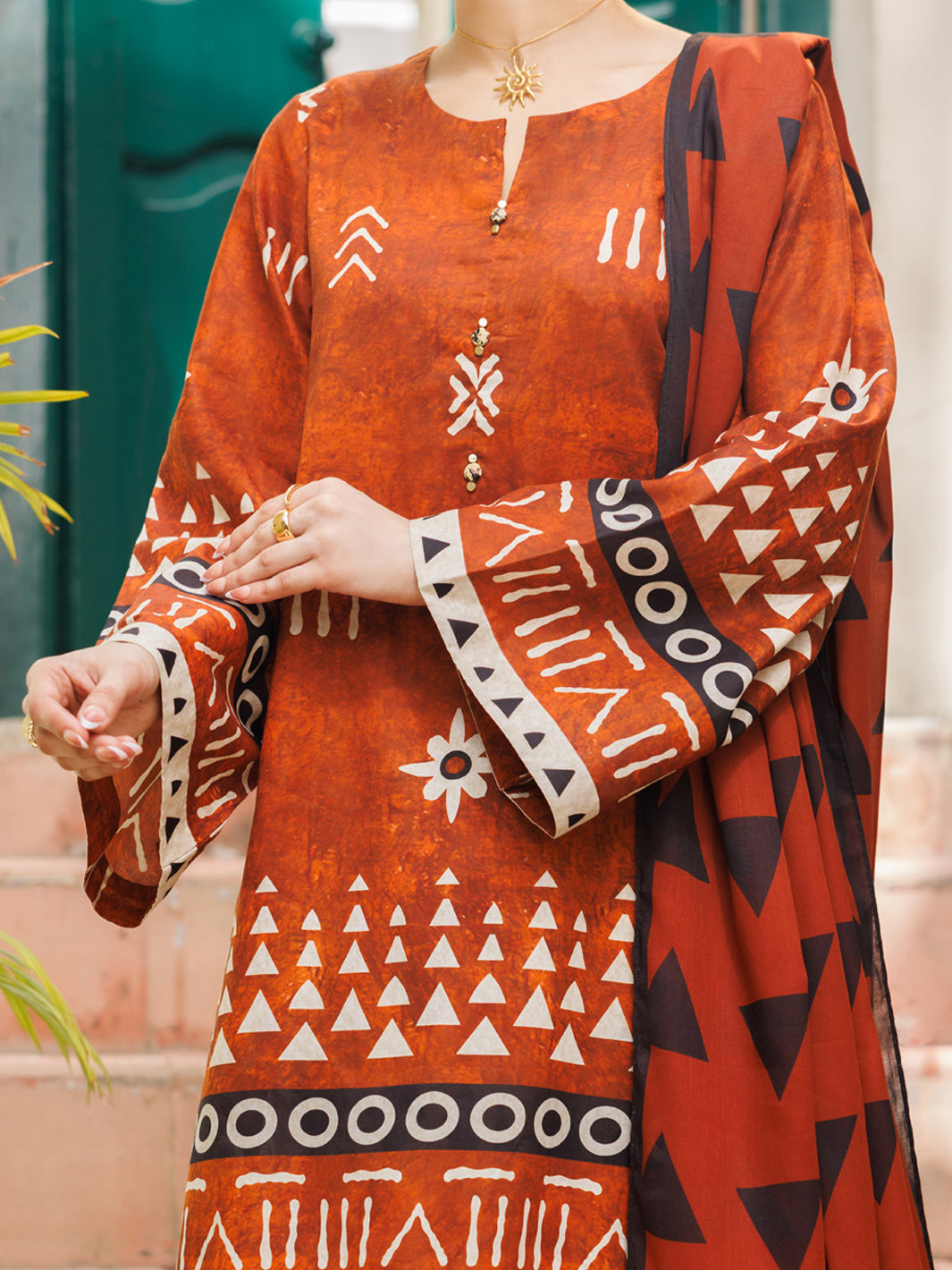 Cotton Rust Stitched Suit - Almirah