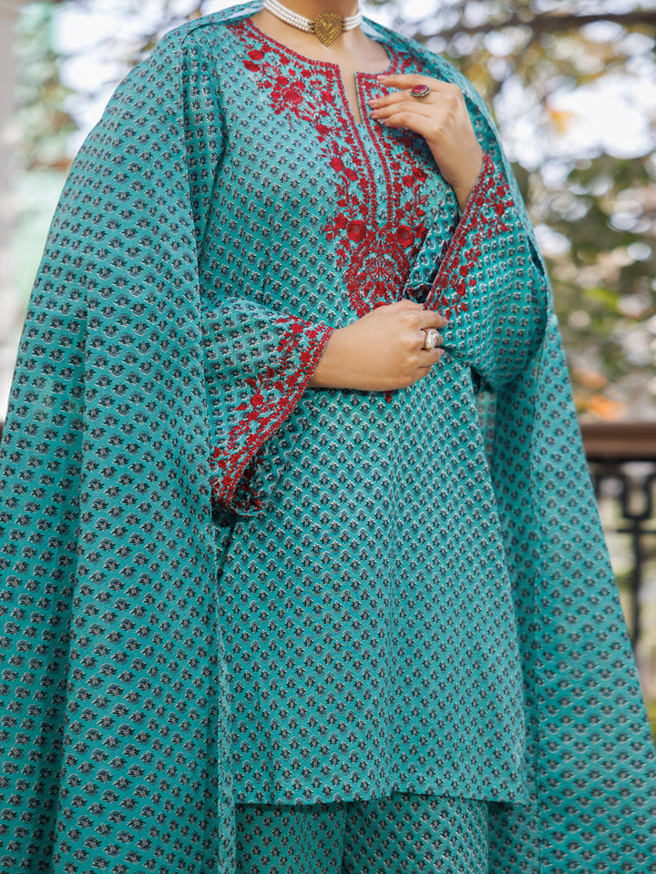 Lawn Green Stitched Suit - Almirah