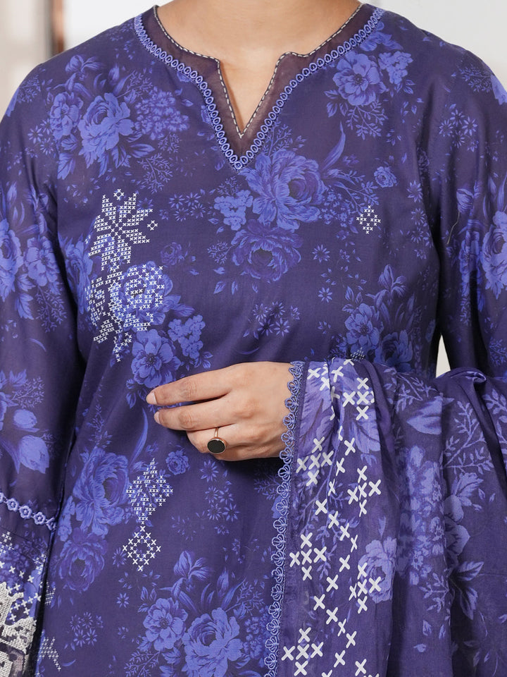 Cotton Blue Unstitched Suit - Almirah