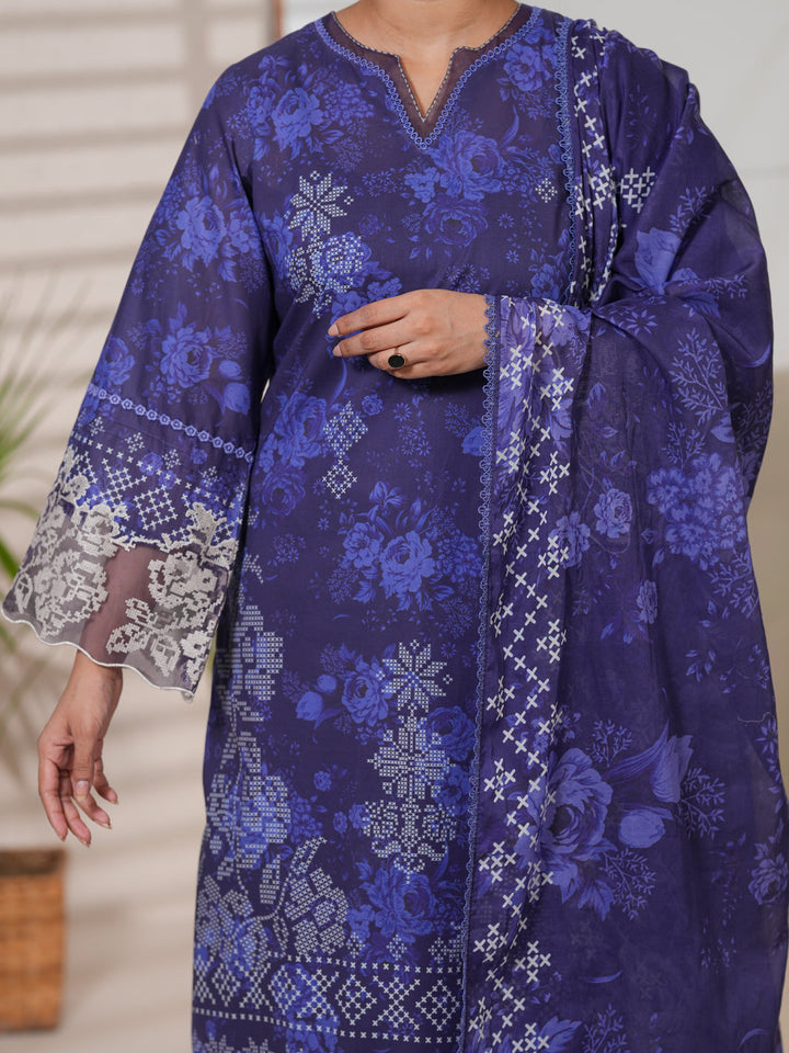 Cotton Blue Unstitched Suit - Almirah