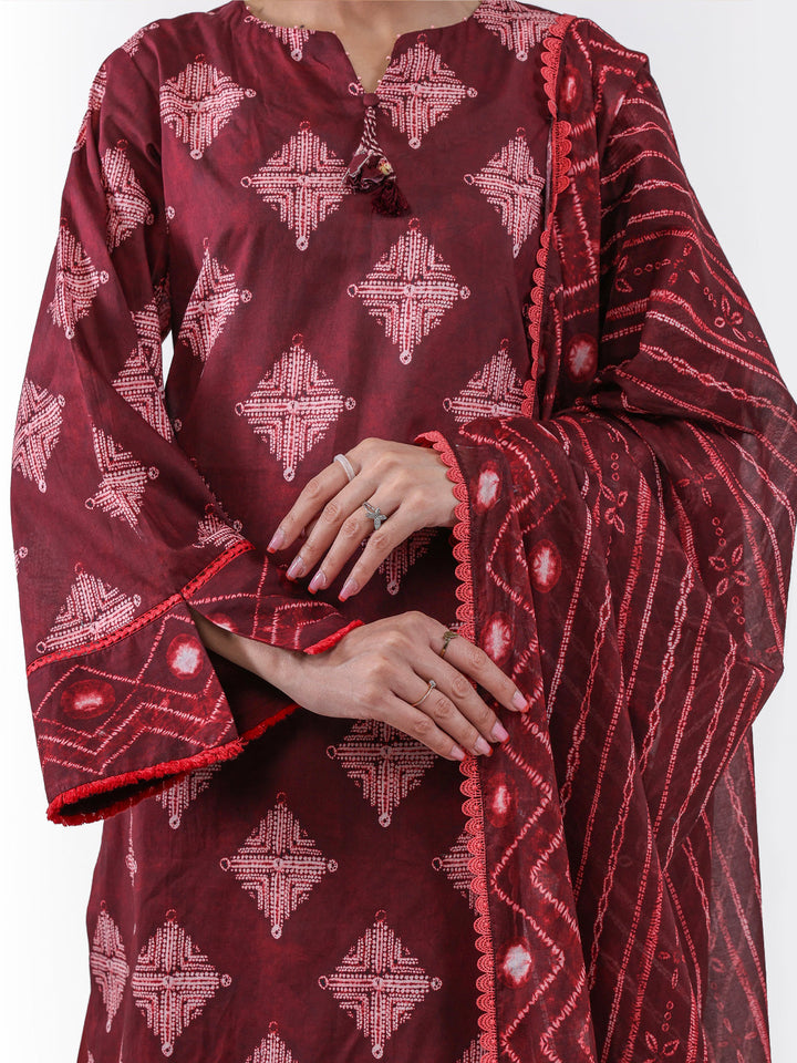 Lawn Maroon Unstitched Suit - Almirah