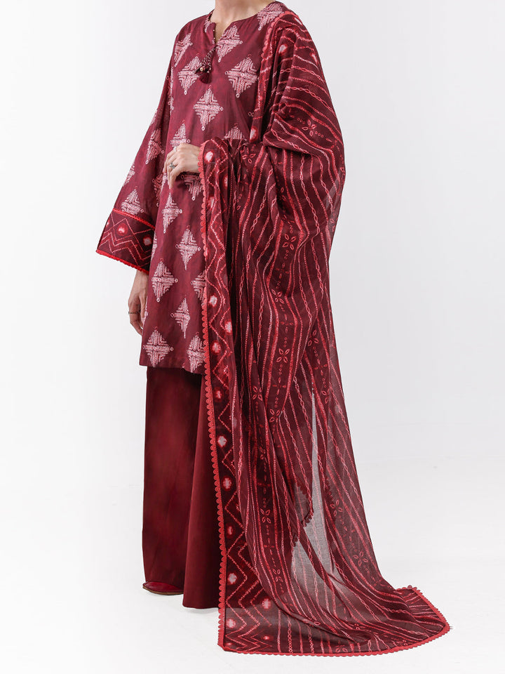 Lawn Maroon Unstitched Suit - Almirah