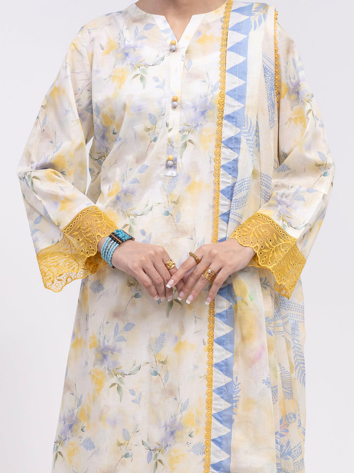Lawn Off White Unstitched Suit - Almirah