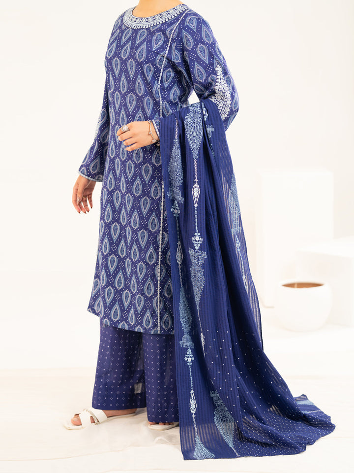 Lawn Blue Stitched Suit - J. Junaid Jamshed