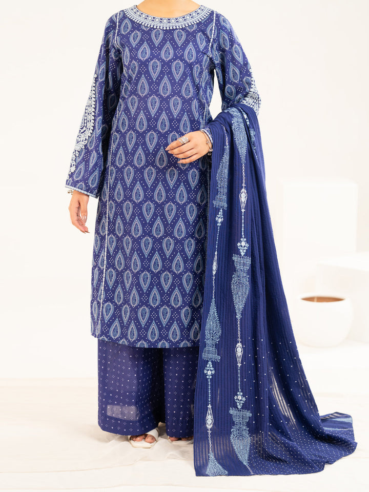 Lawn Blue Stitched Suit - J. Junaid Jamshed
